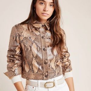 Anthropologie Current Air python textured and cropped trucker jacket size M
